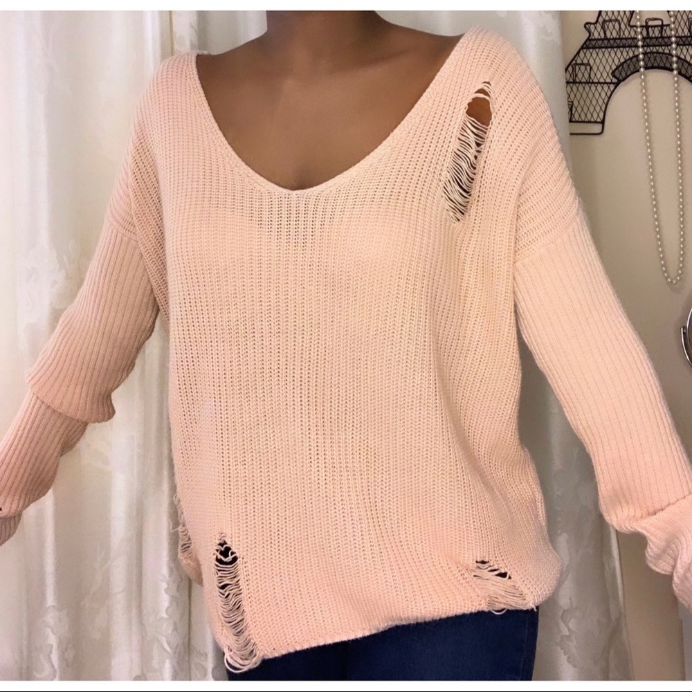 Garage Pink Distressed Loose Sweater